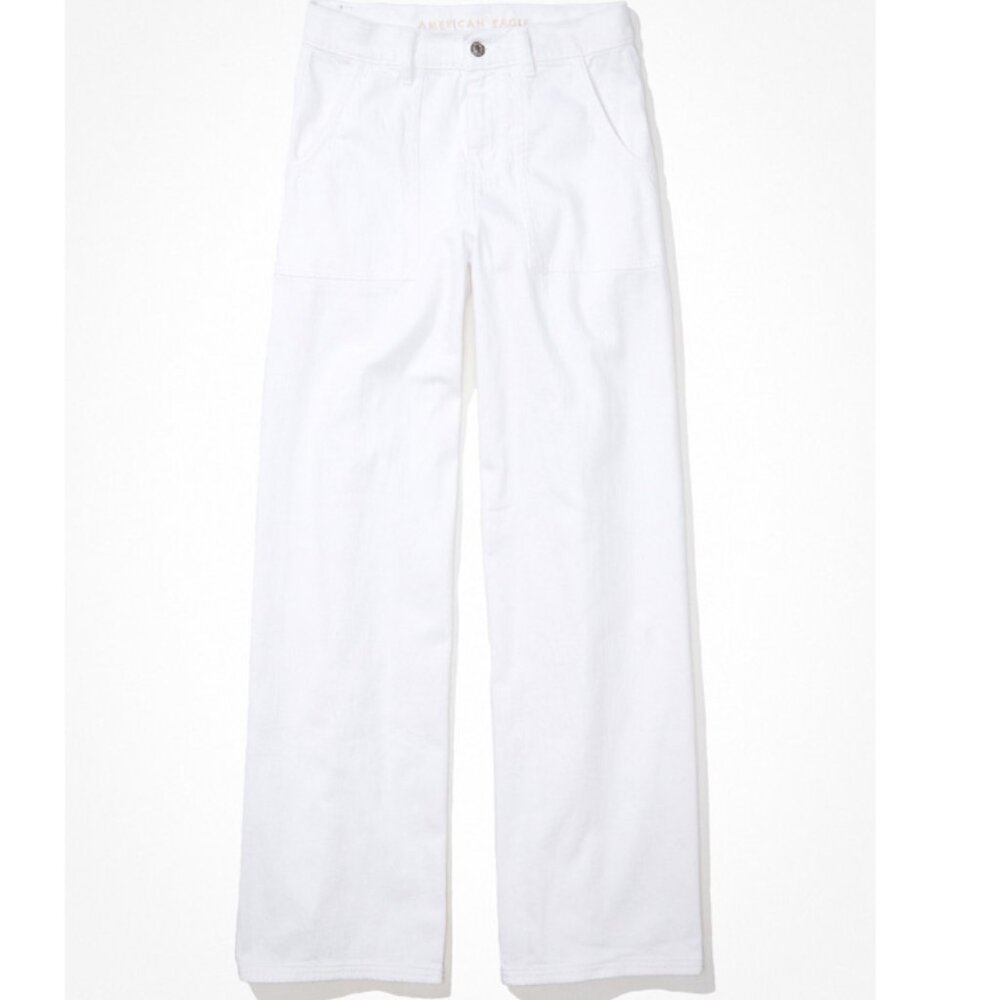 AE Super High Waste White Wide Leg Pants
